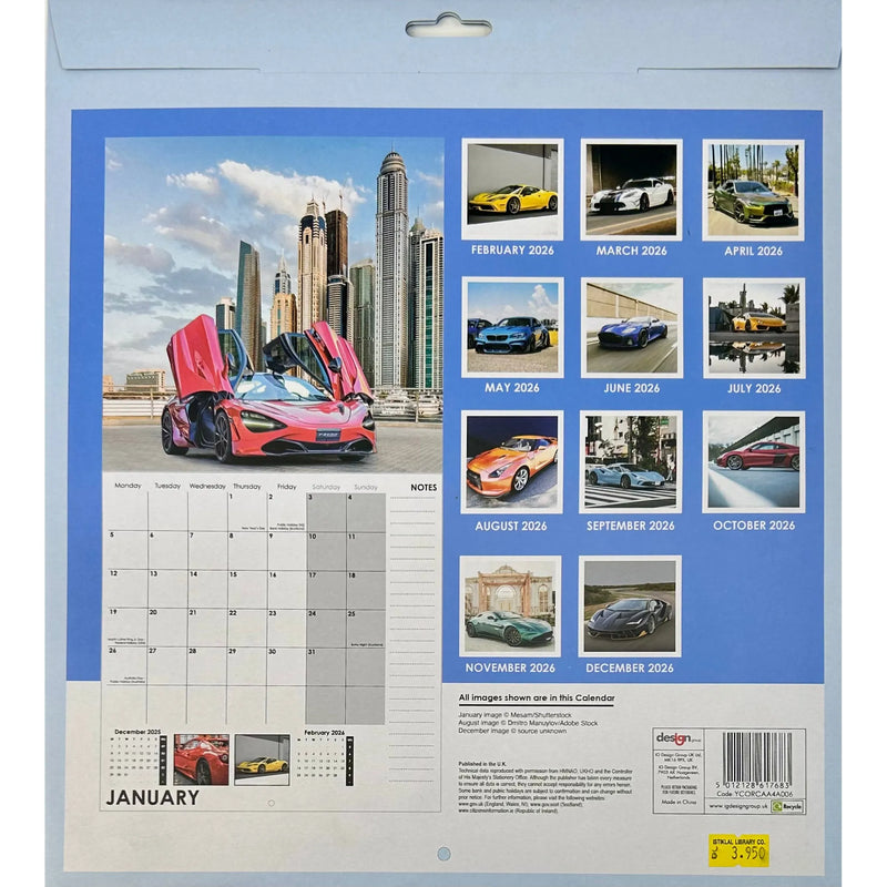 NEW IG Design 2026 Square Wall Calendar with Pictures - Sports Cars