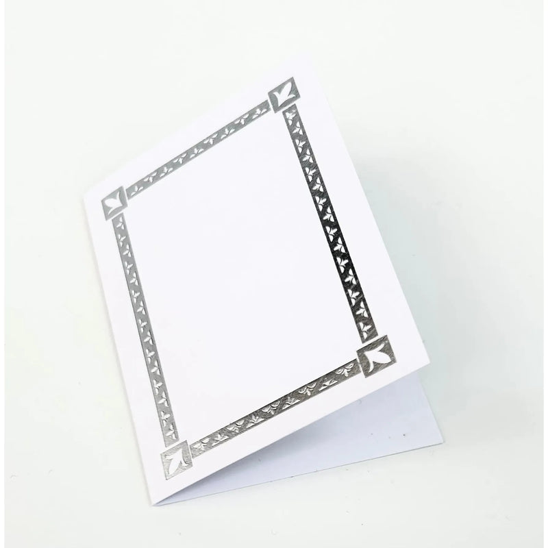 Gift Card Tag Plain White with Simple Silver Border 6x8cm - Pack of 1