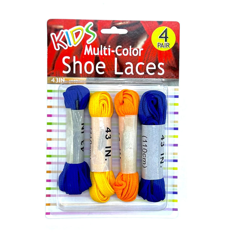 Sterling Kids Multi-Color Shoe Laces 7mm Flat  110cm - Pack of 4 Pairs