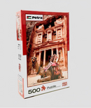 Jigsaw puzzle box featuring Petra and camels on a white background