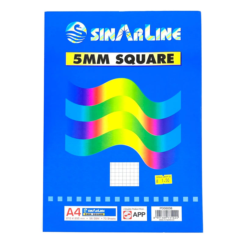 SinarLine Legal Flip Pad 5mm Squared Ruling 56g A4 - 70 Sheets