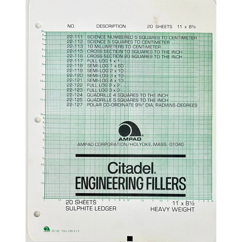 Ampad Citadel Engineering Fillers Full Log 2x2  Sulphite Ledger 8.5" x 11" Heavy Weight Green - 20 Sheets