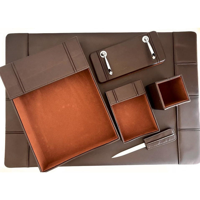 Fineline Leather-Style Office Desk Set 6 pcs - Brown