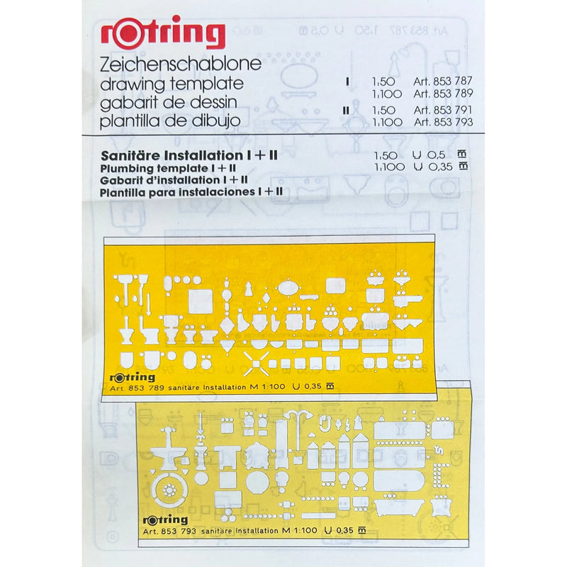 Vintage Rotring Sanitary & Plumbing Instalation 1:100 Template I + II