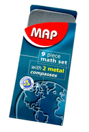 MAP 9 Piece Geometry Math Set with Metal Compasses - Pack of 1