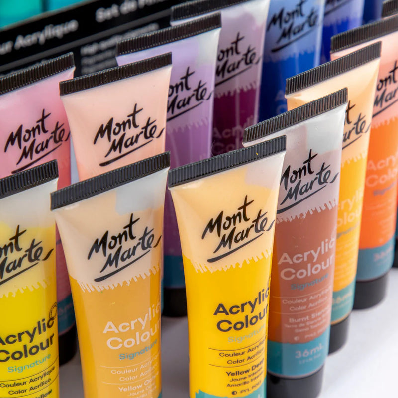 Mont Marte Premium Fluoro Acrylic Paint Set – 8 X 36ml Tubes, Neon Colors, Perfect For Xmas Art Projects