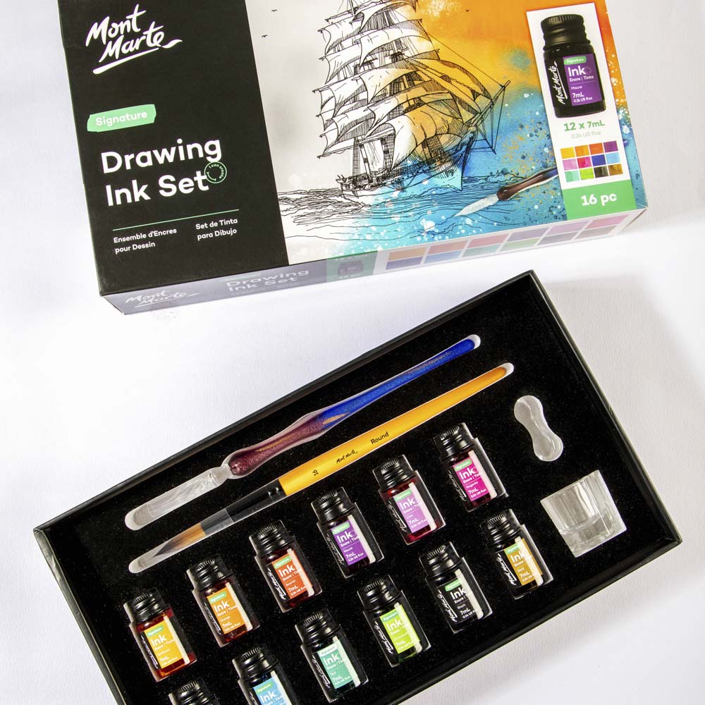 NEW Mont Marte Drawing Ink Set Signature 12pc x 7ml (0.24 US fl.oz) NEW Mont Marte Drawing Ink Set Signature 12pc x 7ml (0.24 US fl.oz)