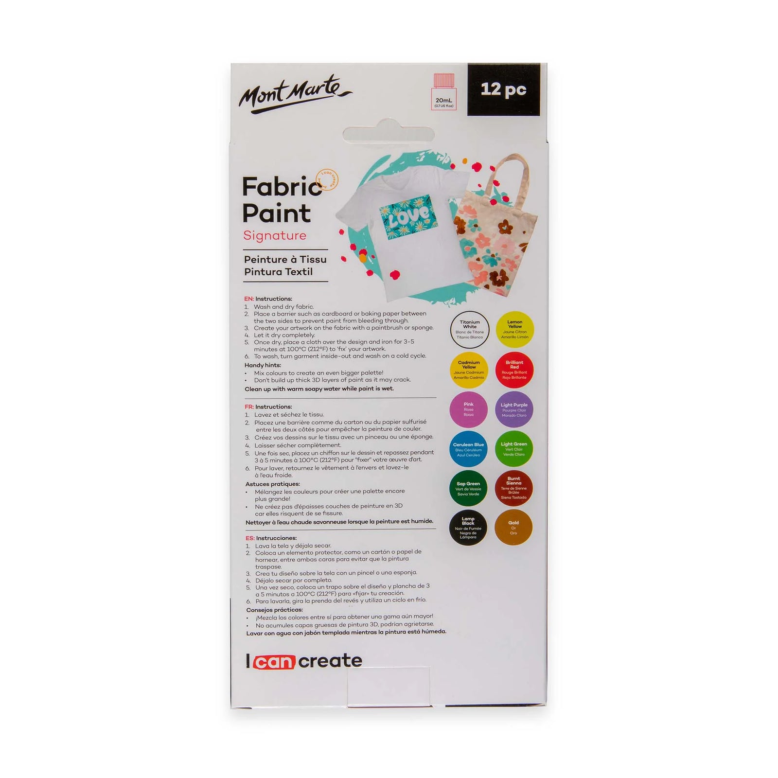 NEW Mont Marte Fabric Paint Signature 12pc x 20ml (0.7 US fl.oz) Set NEW Mont Marte Fabric Paint Signature 12pc x 20ml (0.7 US fl.oz) Set