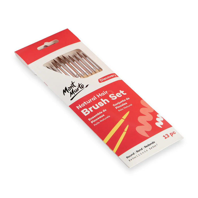 NEW Mont Marte Natural Hair Art Brush Set Round Discovery 13pc