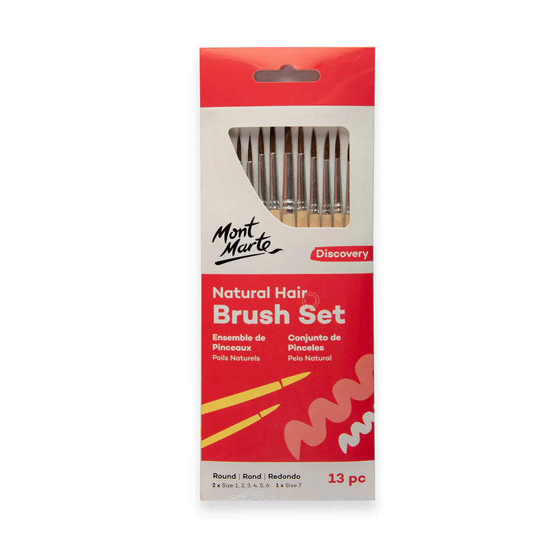 NEW Mont Marte Natural Hair Art Brush Set Round Discovery 13pc