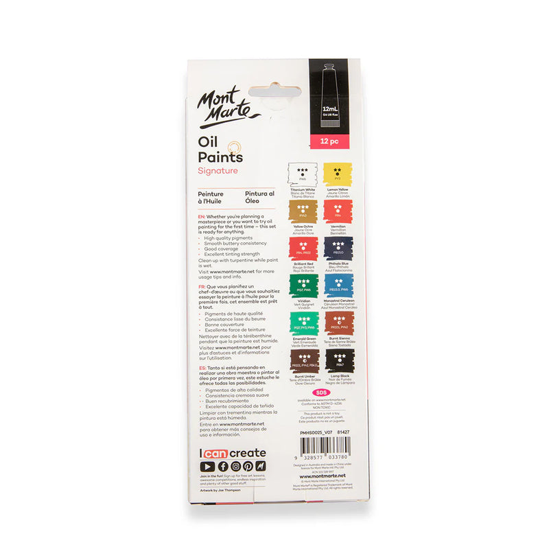 Mont Marte Oil Paints Signature 12pc x 12ml (0.4 US fl.oz)