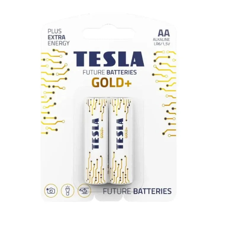 NEW TESLA Future Batteries Gold+ Alkaline AA - Pack of 2