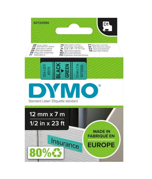 NEW Dymo D1 Tape 12mm x 7m Black on Colored Plastic