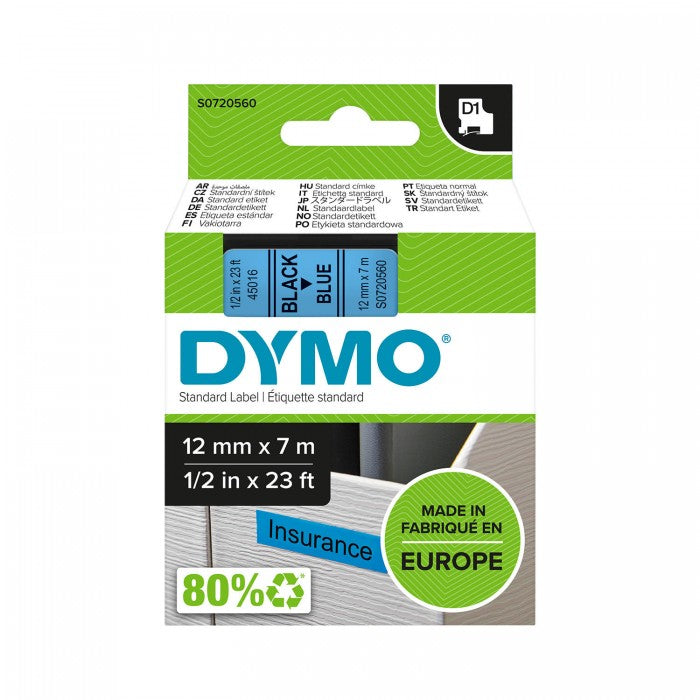 NEW Dymo D1 Tape 12mm x 7m Black on Colored Plastic