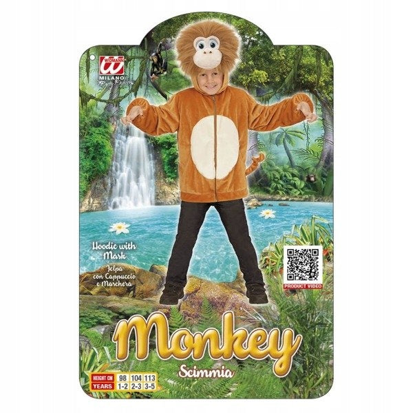 NEW W WIDMANN MILANO Party Fashion Kids Costume Monkey Hoodie with Mask