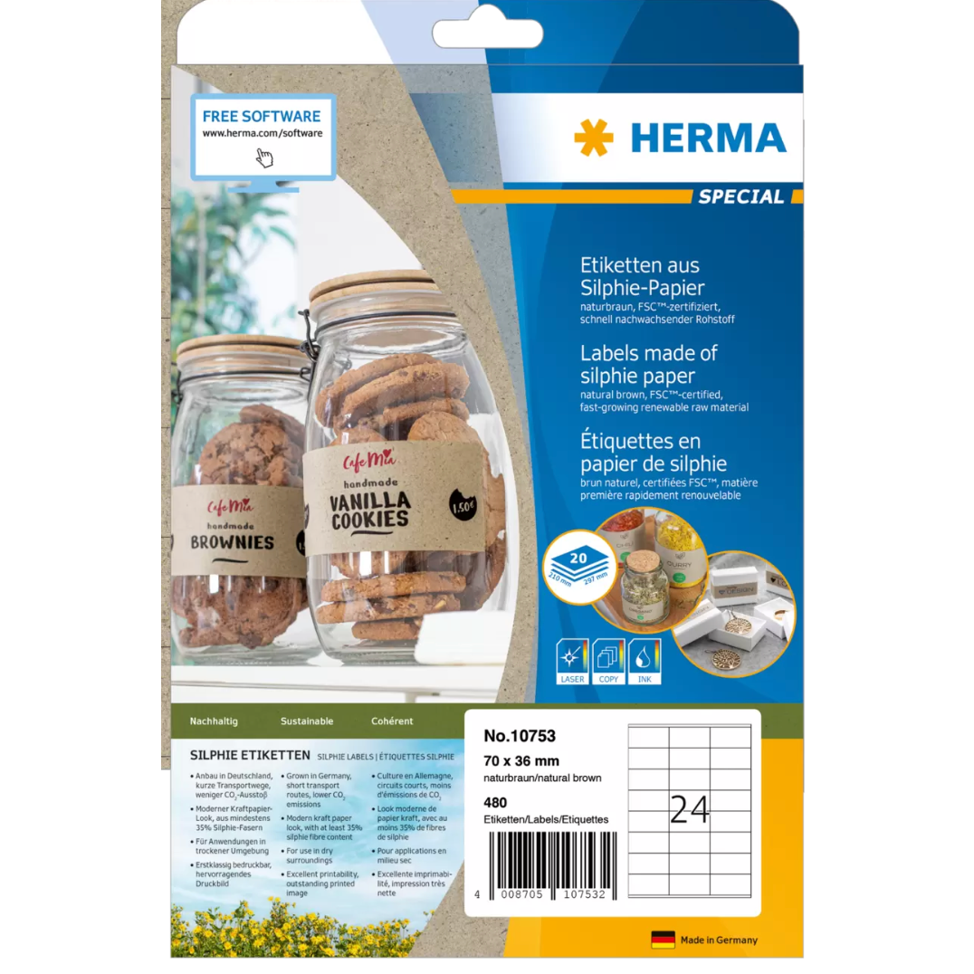 NEW Herma Silphie Kraft Brown Labels - Pack of 20 Sheets NEW Herma Silphie Kraft Brown Labels - Pack of 20 Sheets