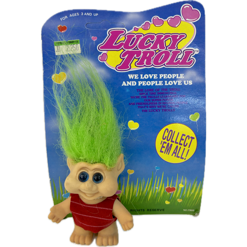 Vintage 1992  Small Lucky Troll Doll Carded Original Packaging - Red Sweater