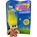 Vintage 1992  Small Lucky Troll Doll Carded Original Packaging - Striped Overhauls