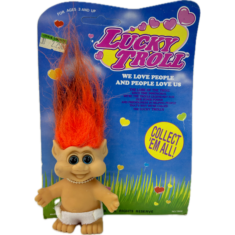 Vintage 1992  Small Lucky Troll Doll Carded Original Packaging - Diaper