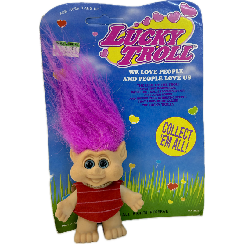 Vintage 1992  Small Lucky Troll Doll Carded Original Packaging - Red Sweater