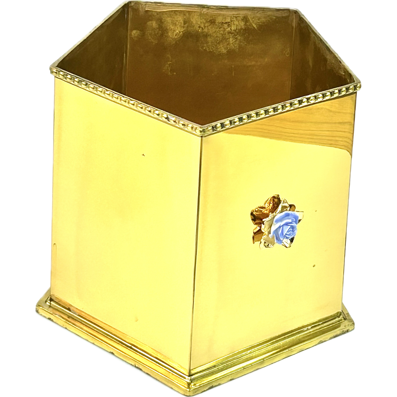 Vintage Pentagon Copper Dust Bin with Floral Embellishment 22x21cm