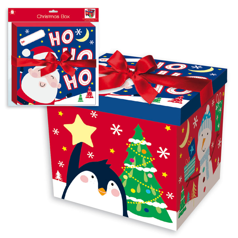 صندوق هدايا ملون مطبوع كريسماس ٢٨×٢٨×٢٨ سم مع غطاء 