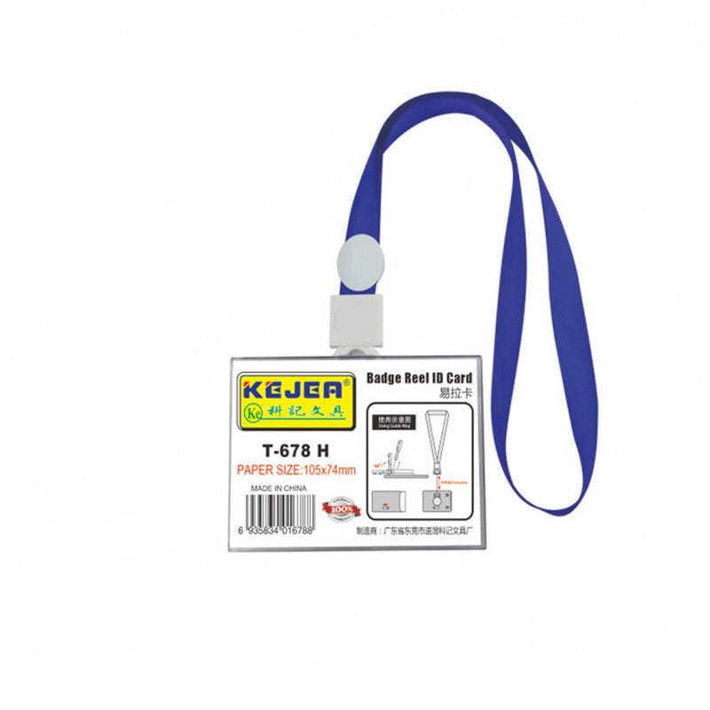 Kejea Horizontal Badge Reel & ID Card Holder 105 x 74 mm - Blue Lanyard