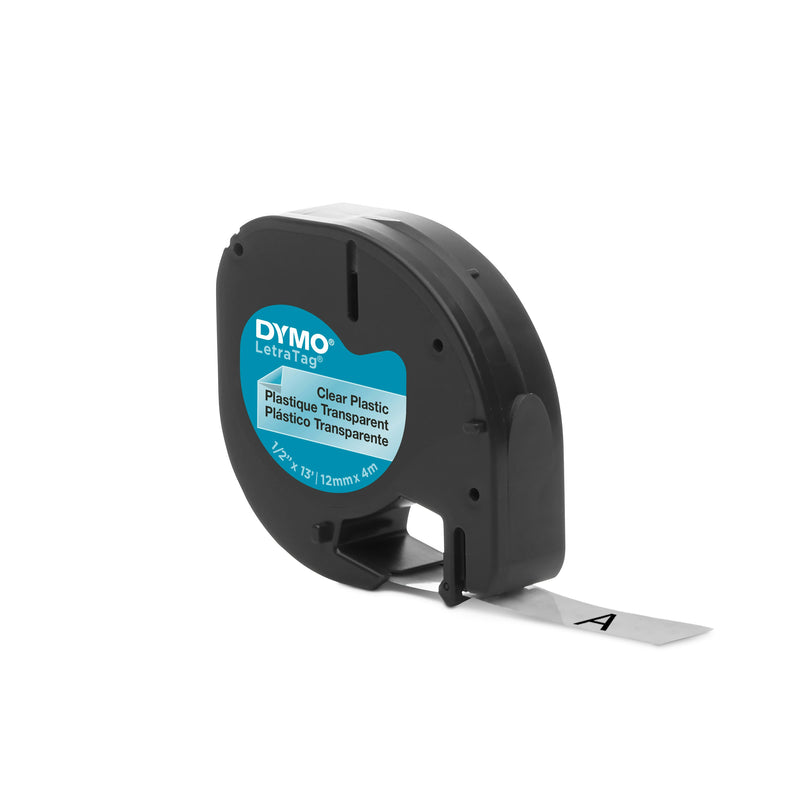 Dymo LT Tape 12mm x 4 meters - Black on Transparent Plastic