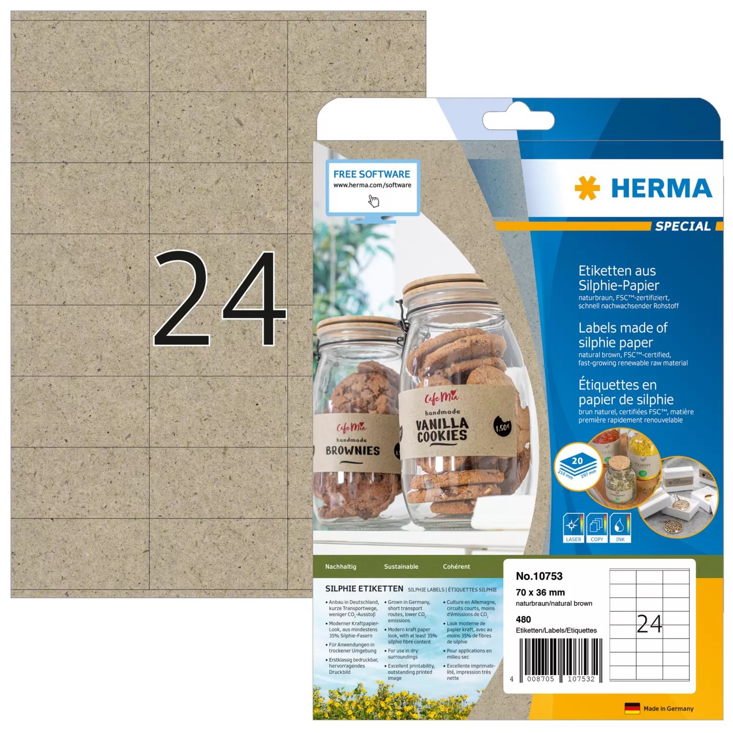 NEW Herma Silphie Kraft Brown Labels - Pack of 20 Sheets NEW Herma Silphie Kraft Brown Labels - Pack of 20 Sheets