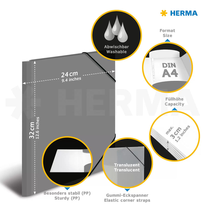 Herma Plastic Transparent 3 Flap Folder with Elastic A4