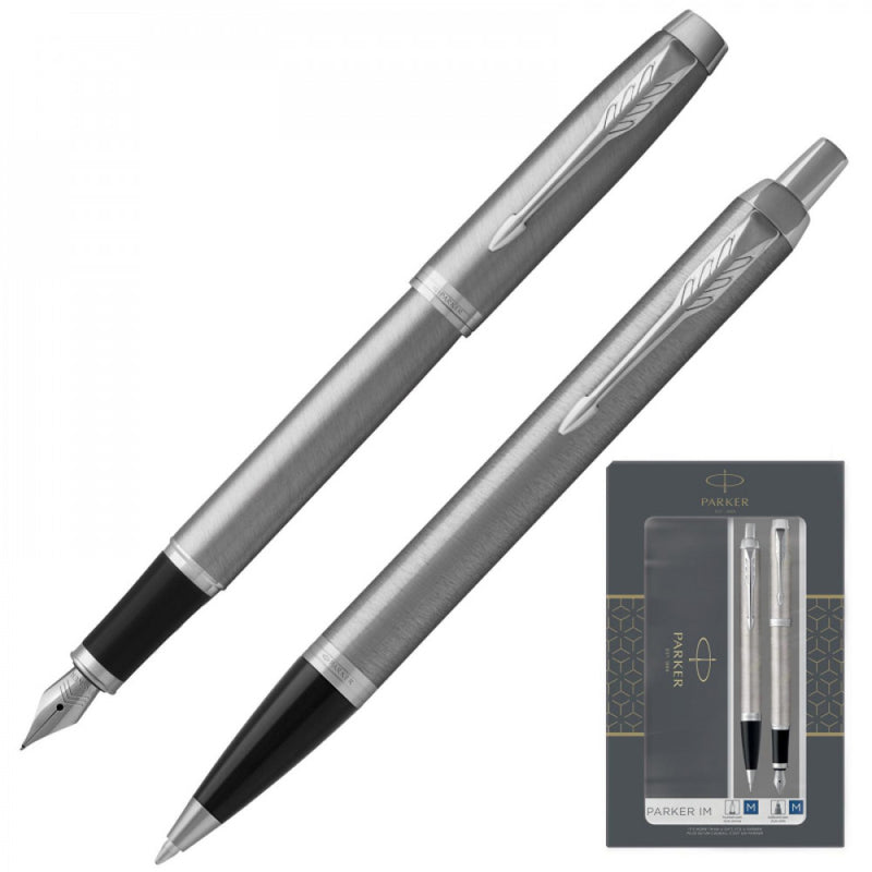 NEW Parker IM DUO Silver Steel CT Fountain Pen + Ballpoint Pen in a Gift Box