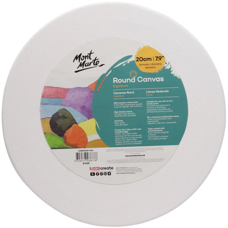 NEW Mont Marte Signature 380g Premium Cotton Primed & Stretched ROUND Canvas