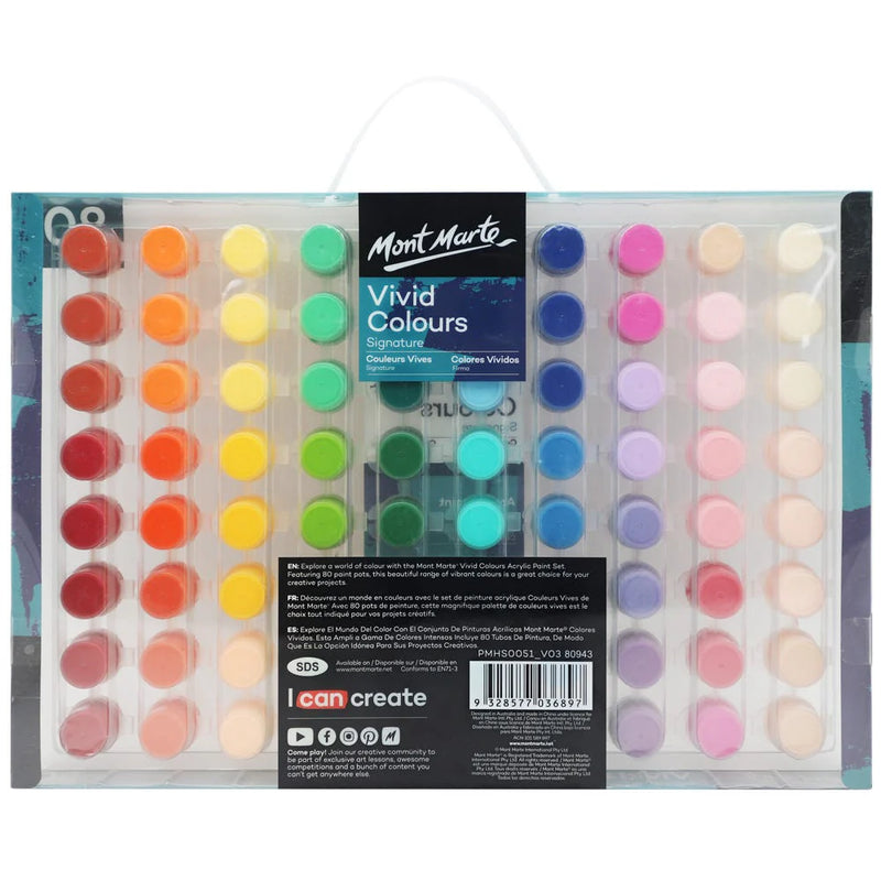 Mont Marte Vivid Colours Acrylic Paint Set Signature 80pc x 3.5ml (0.1 US fl.oz)