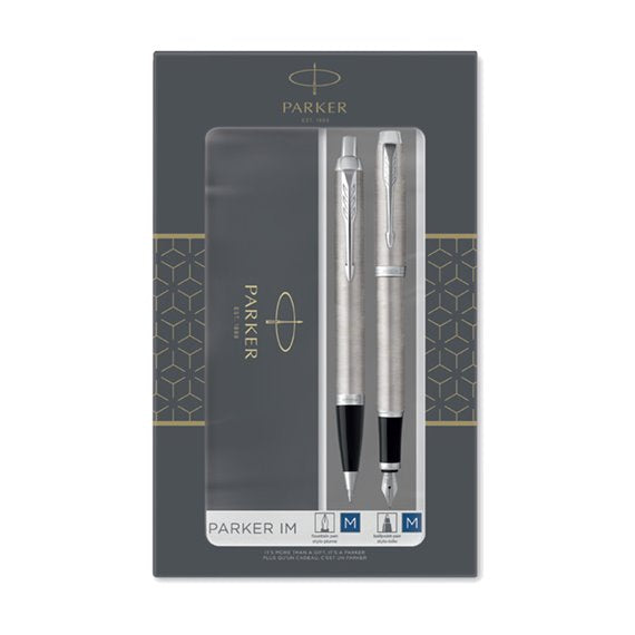 NEW Parker IM DUO Silver Steel CT Fountain Pen + Ballpoint Pen in a Gift Box NEW Parker IM DUO Silver Steel CT Fountain Pen + Ballpoint Pen in a Gift Box