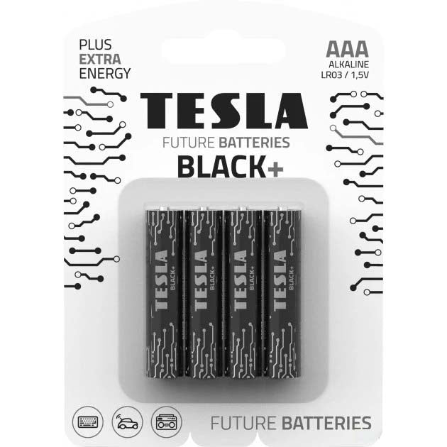 NEW TESLA Future Batteries Black+ Alkaline AAA - Pack of 4