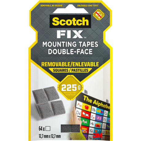 NEW 3M Scotch Fix Mounting Tape Double Face removable squares 12,7 x 12,7 mm - Pack of 64 NEW 3M Scotch Fix Mounting Tape Double Face removable squares 12,7 x 12,7 mm - Pack of 64