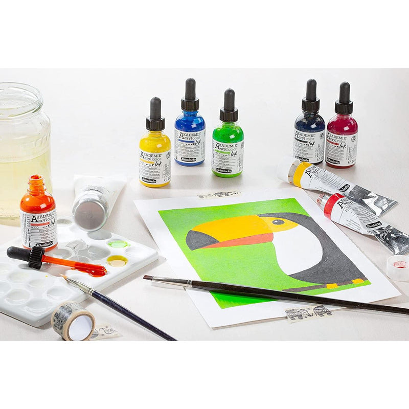 NEW Schmincke Akademie Acrylic Colours Ink 50ml Bottles & Pipette
