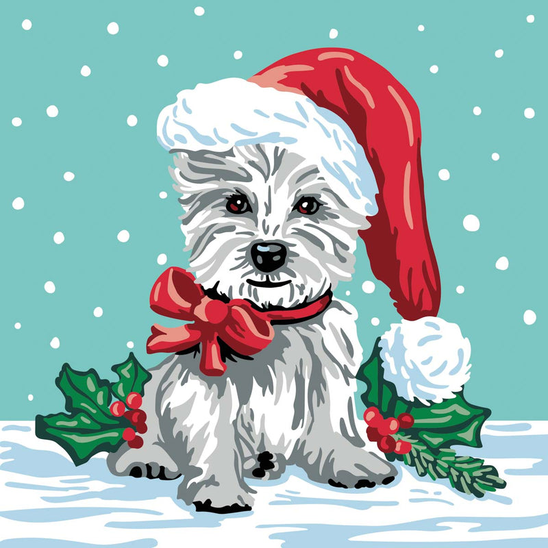 Plaid Let's Paint By Numbers Christmas Terrier On Printed Canvas 35x35 cm