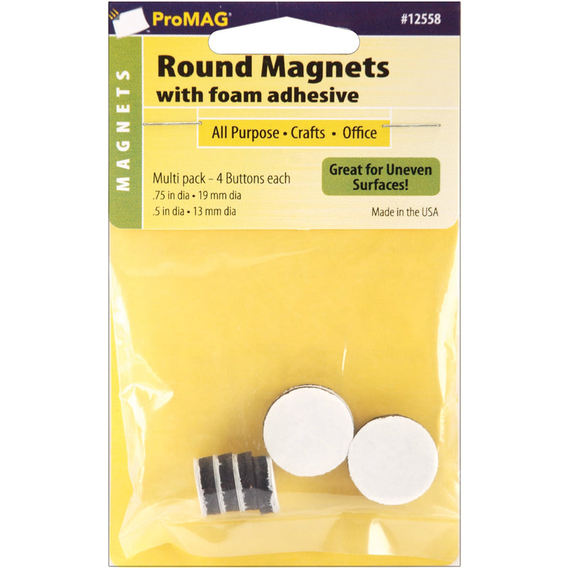 ProMag Round Magnets With Foam Adhesive Multi - Pack of 8