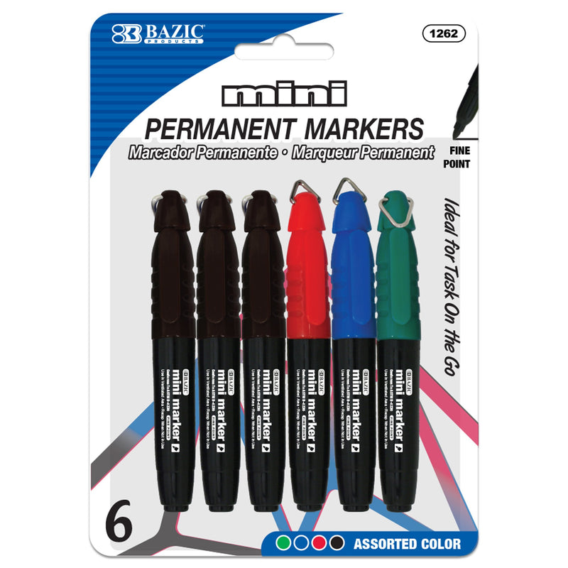 Bazic Mini Permanent Markers - Pack of 6