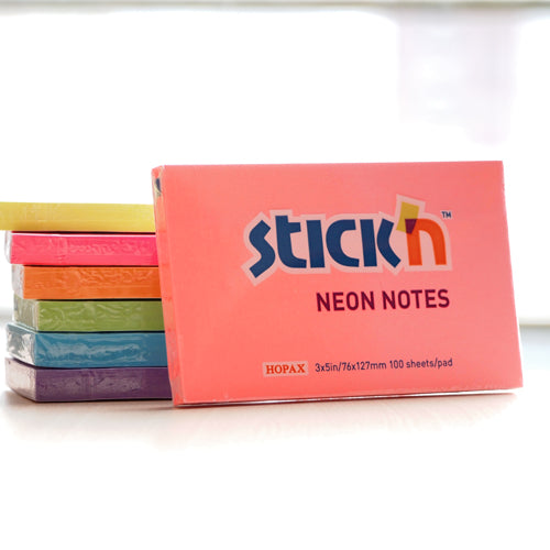 Hopax Stick'n Notes Neons 3"x5" -  Pack of 4 Colours