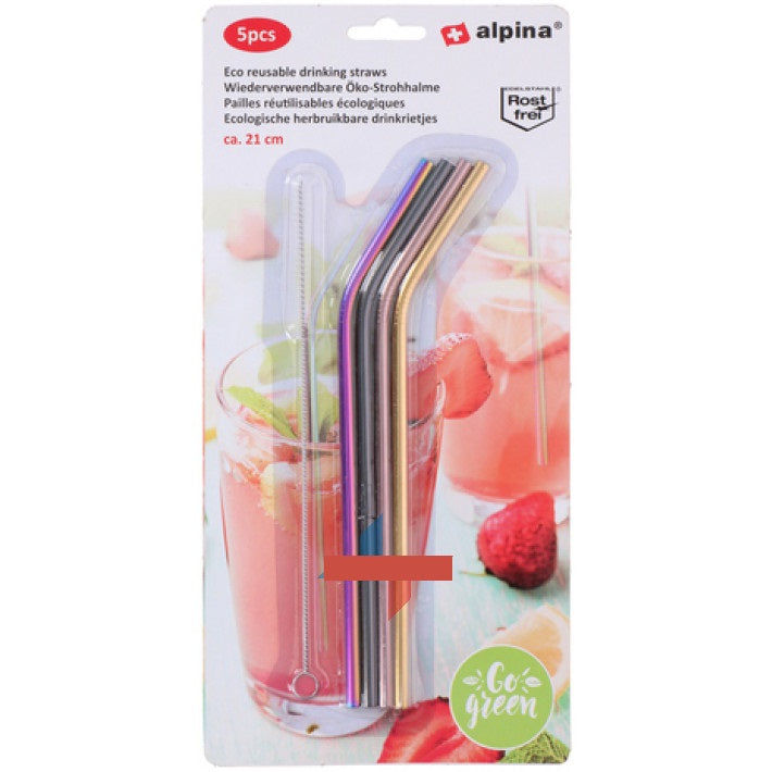 Alpina Stainless Steel Reusable Drinking Straws -  Pack of 4