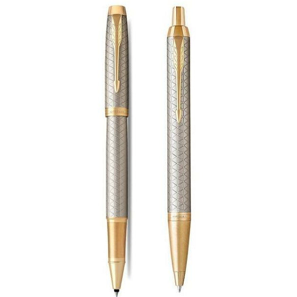 Parker IM Premium Warm Silver GT Rollerball & Ballpoint Pen Set