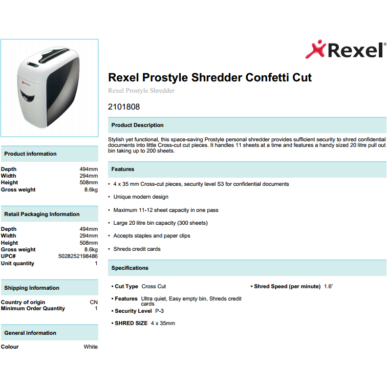 Rexel Prostyle P4 Cross Cut Shredder Machine - Prostyle+ 12