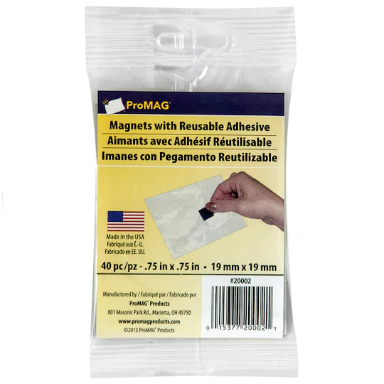 ProMag Magnetic Squares with Reusable Adhesive 19 x 19 mm - Pack of 40