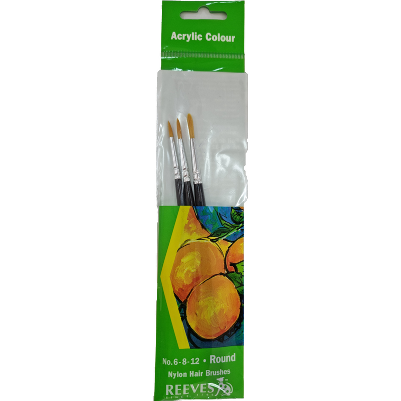 Reeves Round Acrylic Colour Brushes 6-8-12 - Set of 3