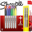 طقم أقلام ماركر فاين متوسط شاربي سعة ١٢ + ٢ قلم ملونة و لامعة ميتالك

