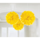 Amscan Yellow Fluffy Decorations - Pack of 3