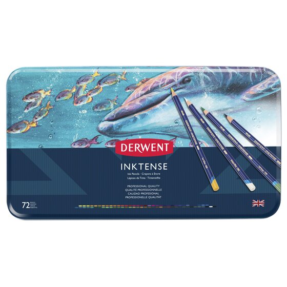 Derwent Inktense Permanent Watercolour Pencils 4mm Premium Core Water-Soluble Ideal for Colouring Painting and Crafting Professional Quality - Tin Set