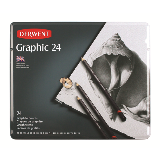 Derwent Graphic Graphite Drawing Pencils Professional Quality Black- Tin Set